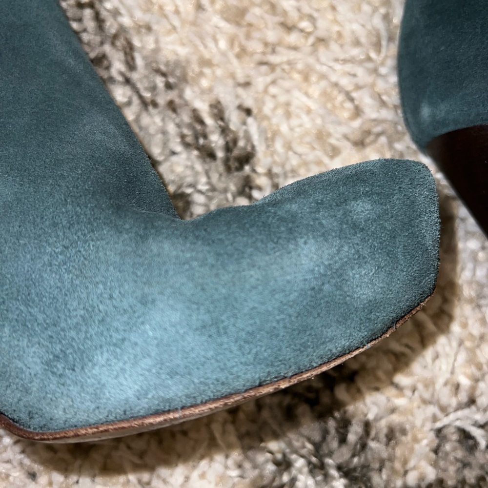 Butter Suede Gray-Blue Aqua Pull On Ankle Zip Boots Size 7.5 Made In Italy - Picture 10 of 12